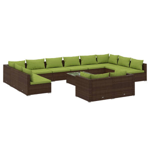 vidaXL Salon de jardin 13 pcs avec coussins résine tressée marron