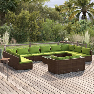 vidaXL Salon de jardin 13 pcs avec coussins résine tressée marron