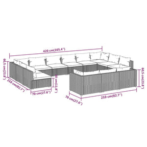 13-tlg. Garten-Lounge-Set mit Kissen Schwarz Poly Rattan