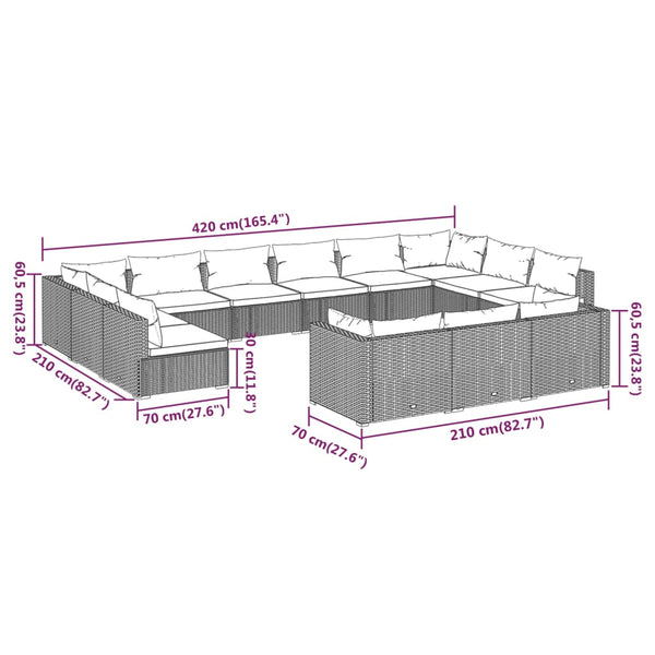 13-tlg. Garten-Lounge-Set mit Kissen Schwarz Poly Rattan