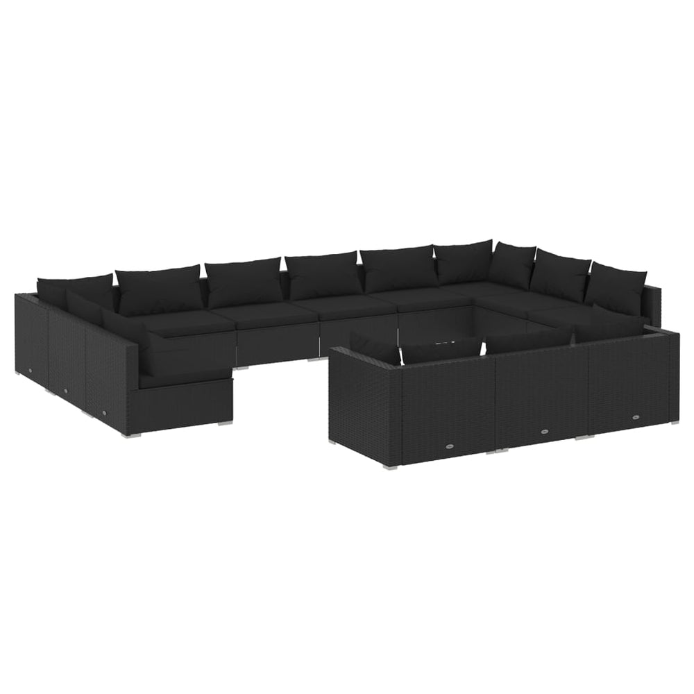 13-tlg. Garten-Lounge-Set mit Kissen Schwarz Poly Rattan