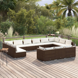 13-tlg. Garten-Lounge-Set mit Kissen Braun Poly Rattan