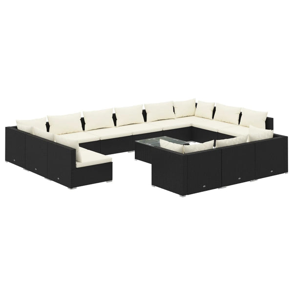 14-tlg. Garten-Lounge-Set mit Kissen Schwarz Poly Rattan