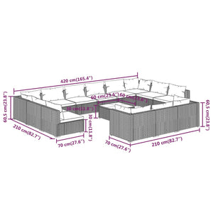 14-tlg. Garten-Lounge-Set mit Kissen Schwarz Poly Rattan