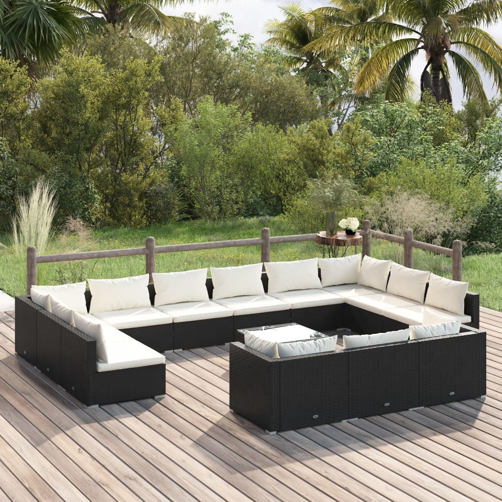 14-tlg. Garten-Lounge-Set mit Kissen Schwarz Poly Rattan