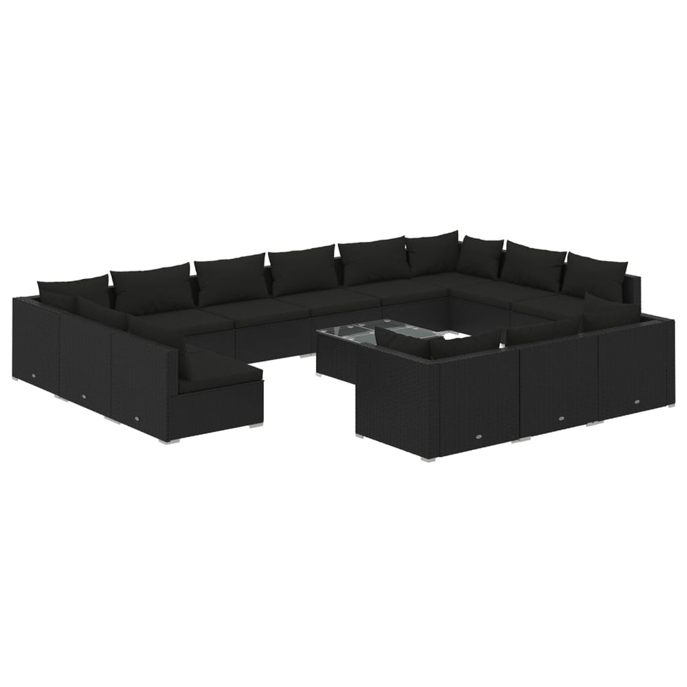 14-tlg. Garten-Lounge-Set mit Kissen Schwarz Poly Rattan