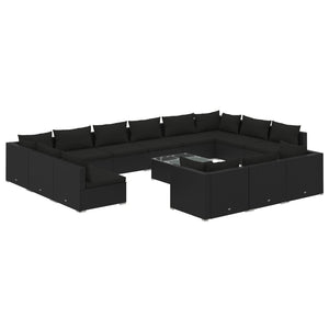 14-tlg. Garten-Lounge-Set mit Kissen Schwarz Poly Rattan