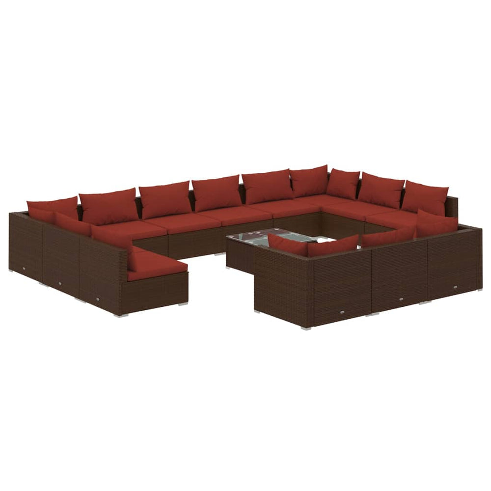 14-tlg. Garten-Lounge-Set mit Kissen Braun Poly Rattan