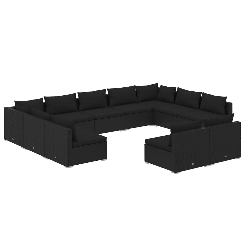 11-tlg. Garten-Lounge-Set mit Kissen Schwarz Poly Rattan