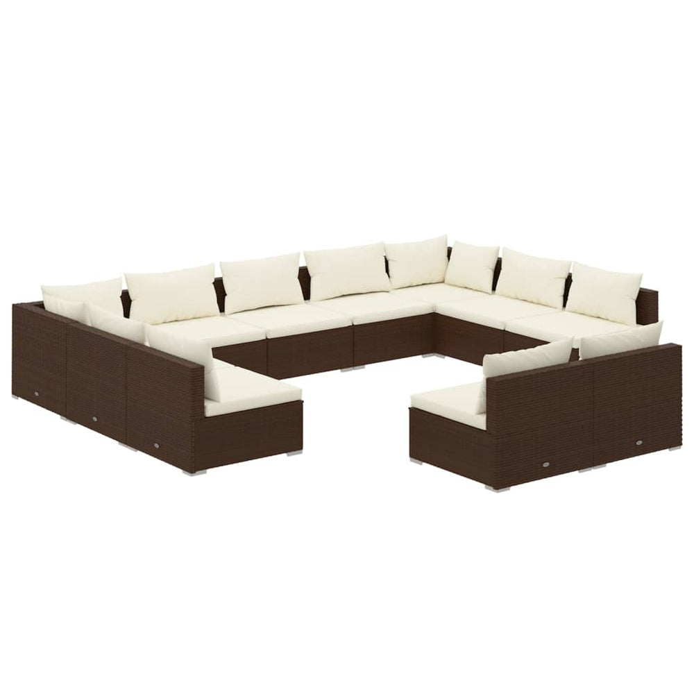 11-tlg. Garten-Lounge-Set mit Kissen Braun Poly Rattan