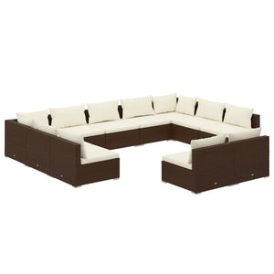 11-tlg. Garten-Lounge-Set mit Kissen Braun Poly Rattan