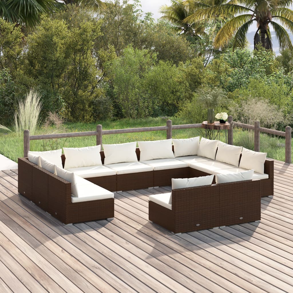 11-tlg. Garten-Lounge-Set mit Kissen Braun Poly Rattan