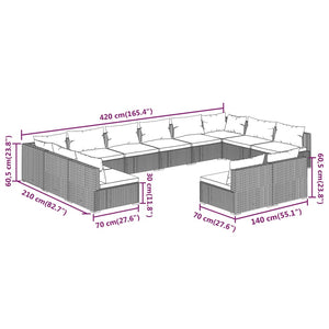 12-tlg. Garten-Lounge-Set mit Kissen Schwarz Poly Rattan