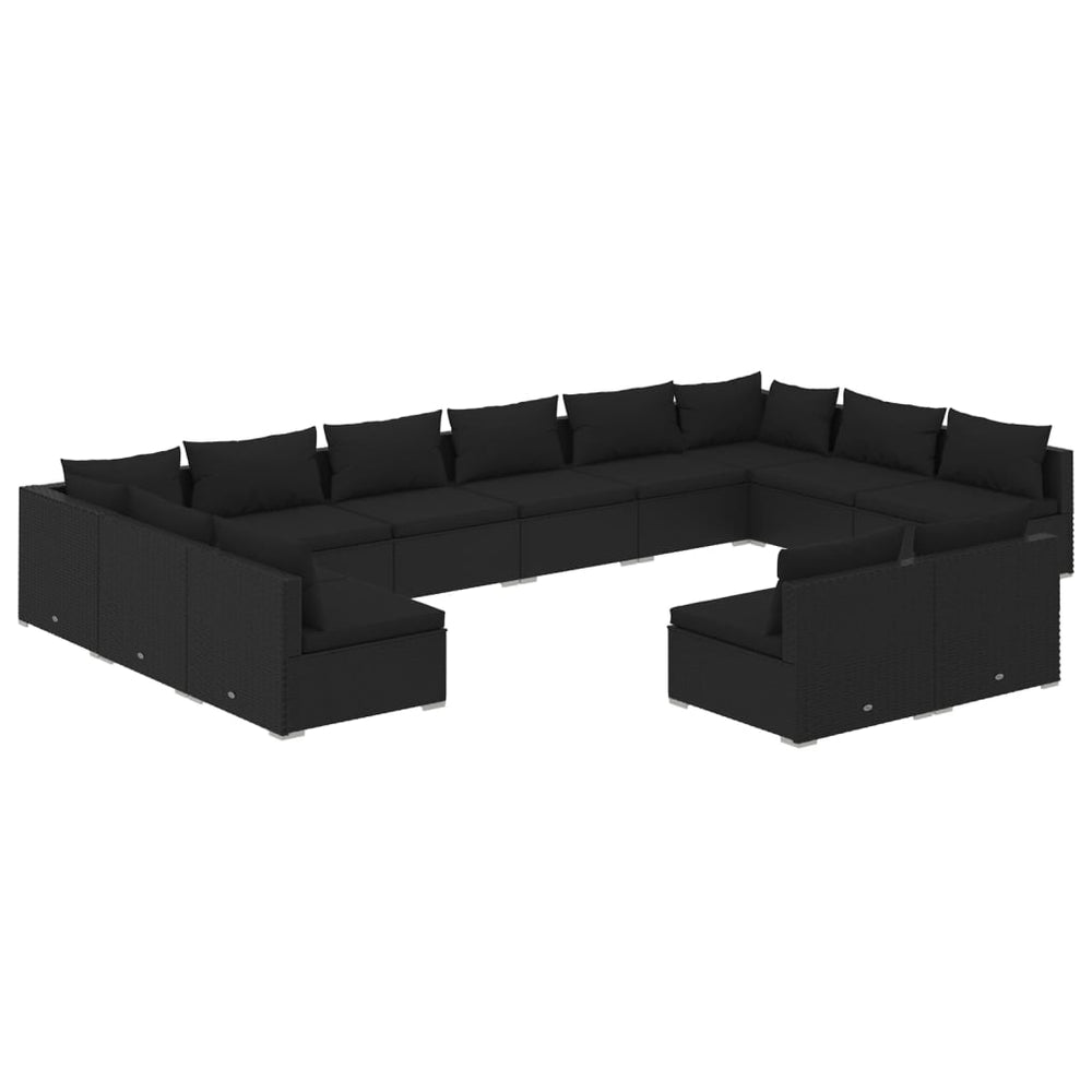 12-tlg. Garten-Lounge-Set mit Kissen Schwarz Poly Rattan
