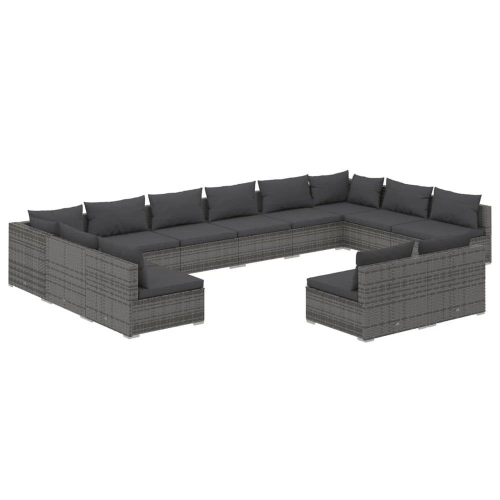 12-tlg. Garten-Lounge-Set mit Kissen Grau Poly Rattan