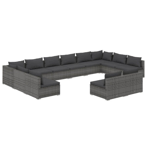 12-tlg. Garten-Lounge-Set mit Kissen Grau Poly Rattan