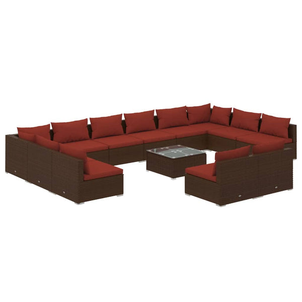 13-tlg. Garten-Lounge-Set mit Kissen Braun Poly Rattan