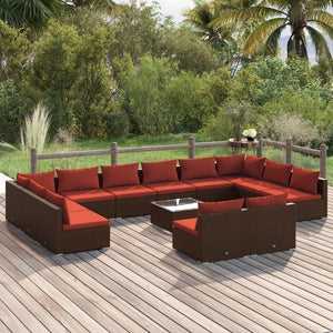 13-tlg. Garten-Lounge-Set mit Kissen Braun Poly Rattan
