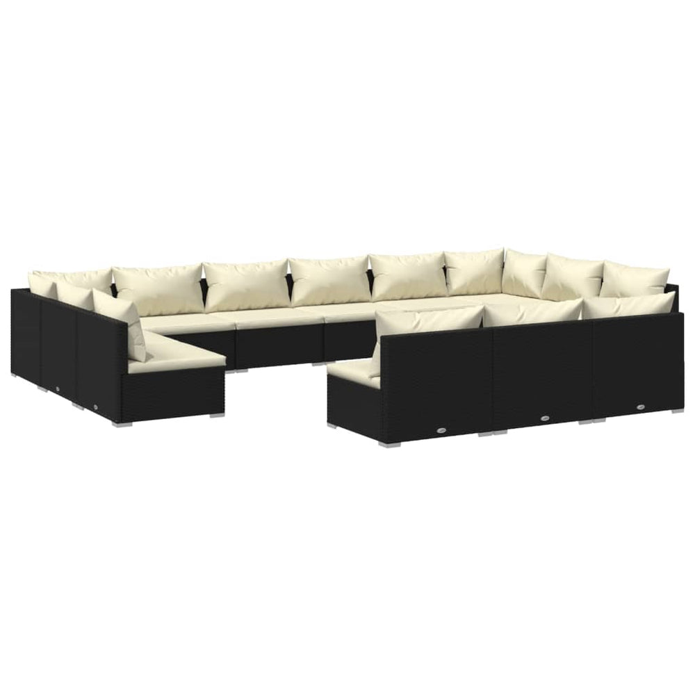 13-tlg. Garten-Lounge-Set mit Kissen Schwarz Poly Rattan