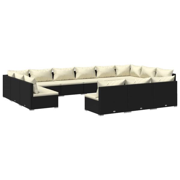 13-tlg. Garten-Lounge-Set mit Kissen Schwarz Poly Rattan