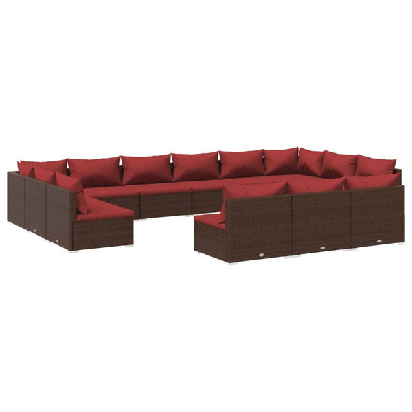 13-tlg. Garten-Lounge-Set mit Kissen Braun Poly Rattan