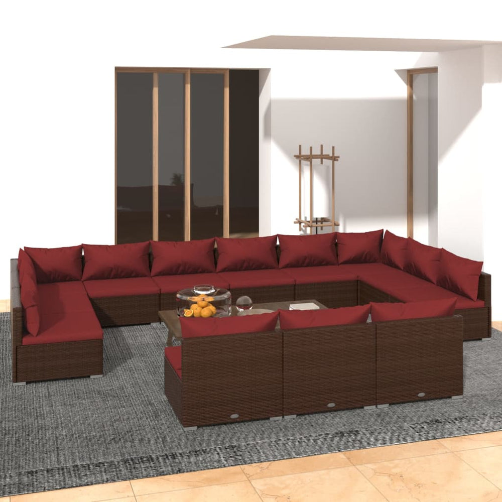 13-tlg. Garten-Lounge-Set mit Kissen Braun Poly Rattan