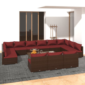13-tlg. Garten-Lounge-Set mit Kissen Braun Poly Rattan