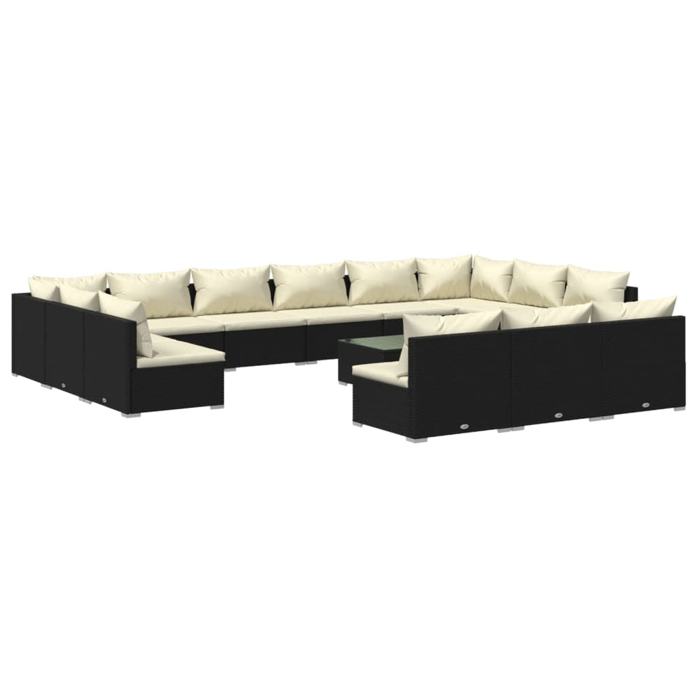 14-tlg. Garten-Lounge-Set mit Kissen Schwarz Poly Rattan