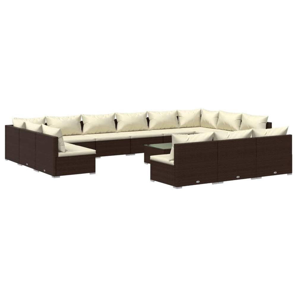 14-tlg. Garten-Lounge-Set mit Kissen Braun Poly Rattan