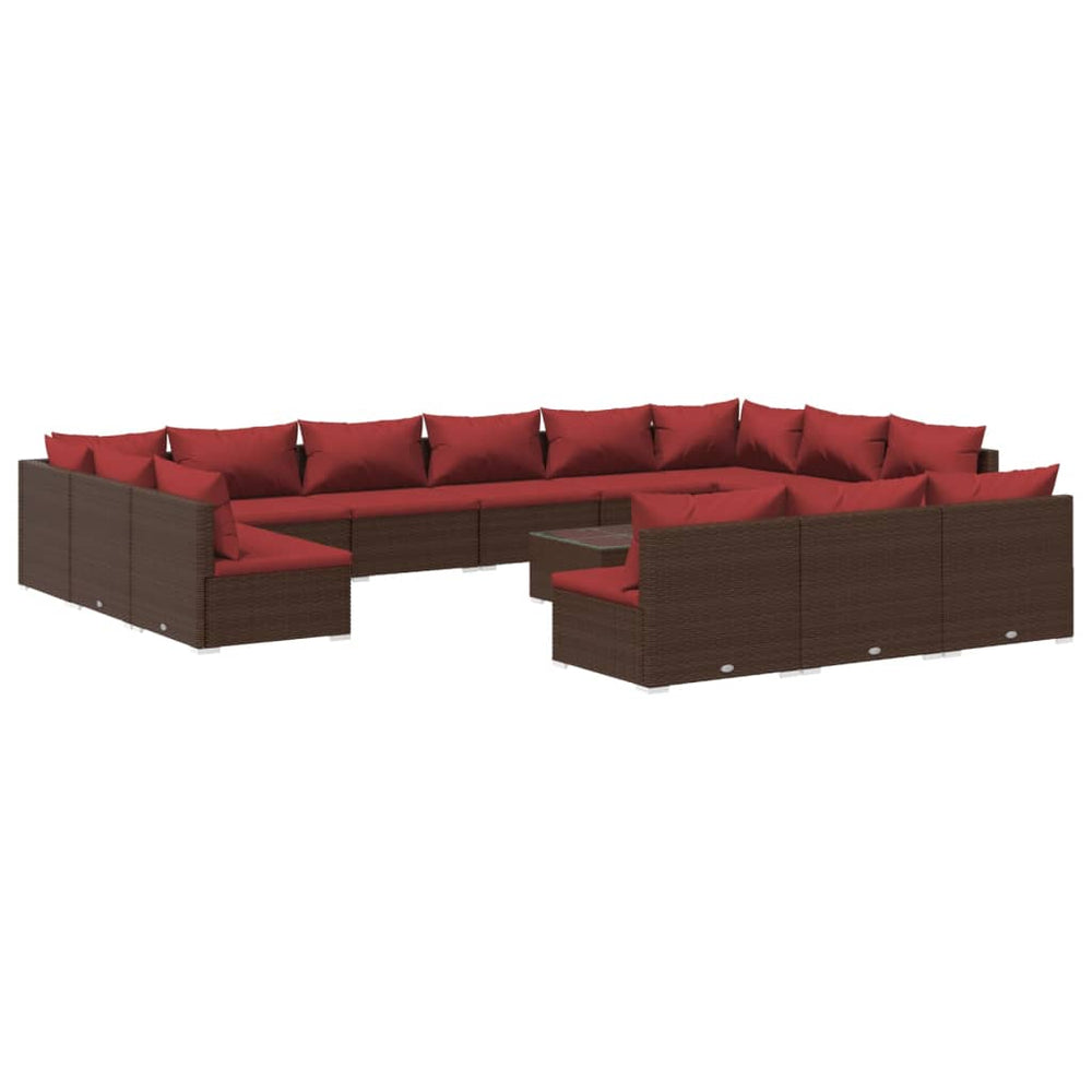 14-tlg. Garten-Lounge-Set mit Kissen Braun Poly Rattan