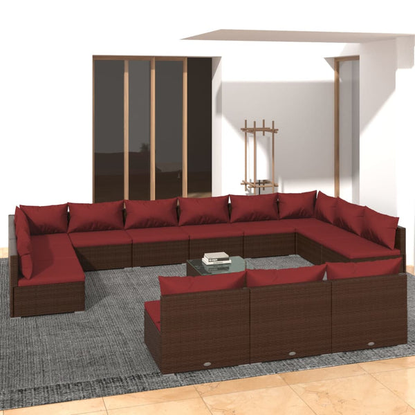 14-tlg. Garten-Lounge-Set mit Kissen Braun Poly Rattan