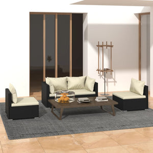 4-tlg. Garten-Lounge-Set mit Kissen Poly Rattan Schwarz