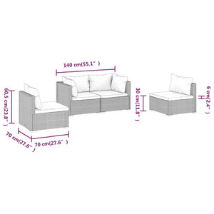 4-tlg. Garten-Lounge-Set mit Kissen Poly Rattan Schwarz