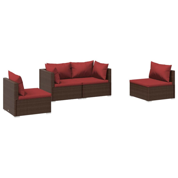 4-tlg. Garten-Lounge-Set mit Auflagen Poly Rattan Braun