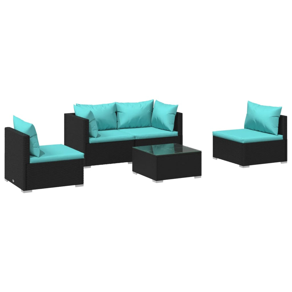 5-tlg. Garten-Lounge-Set mit Kissen Poly Rattan Schwarz