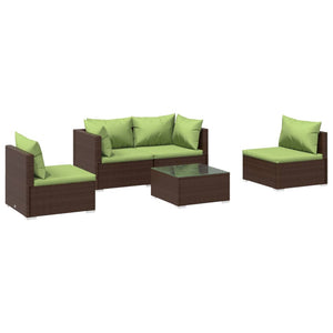 5-tlg. Garten-Lounge-Set mit Kissen Poly Rattan Braun