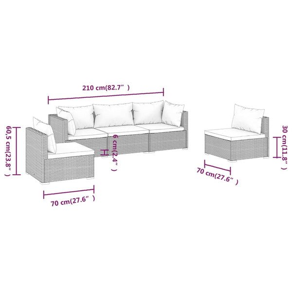5-tlg. Garten-Lounge-Set mit Kissen Poly Rattan Schwarz