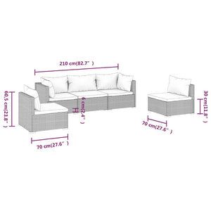 5-tlg. Garten-Lounge-Set mit Kissen Poly Rattan Grau