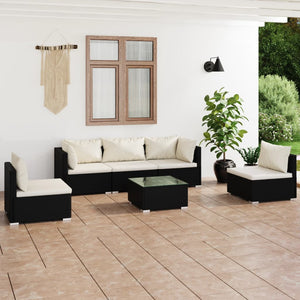 6-tlg. Garten-Lounge-Set mit Kissen Poly Rattan Schwarz