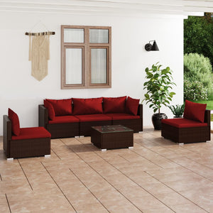 6-tlg. Garten-Lounge-Set mit Auflagen Poly Rattan Braun