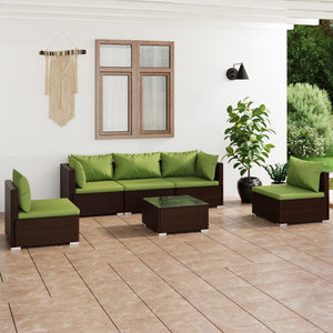 6-tlg. Garten-Lounge-Set mit Auflagen Poly Rattan Braun