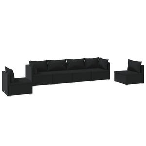 6-tlg. Garten-Lounge-Set mit Kissen Poly Rattan Schwarz