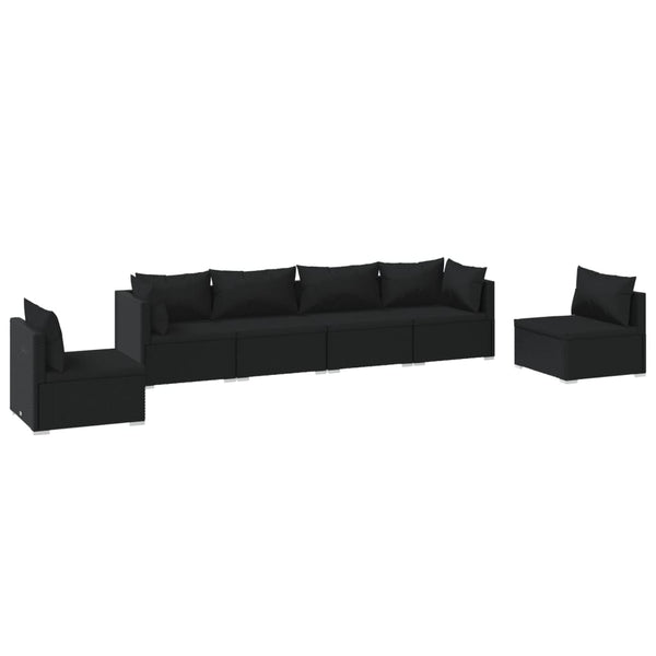6-tlg. Garten-Lounge-Set mit Kissen Poly Rattan Schwarz
