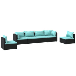 6-tlg. Garten-Lounge-Set mit Kissen Poly Rattan Schwarz