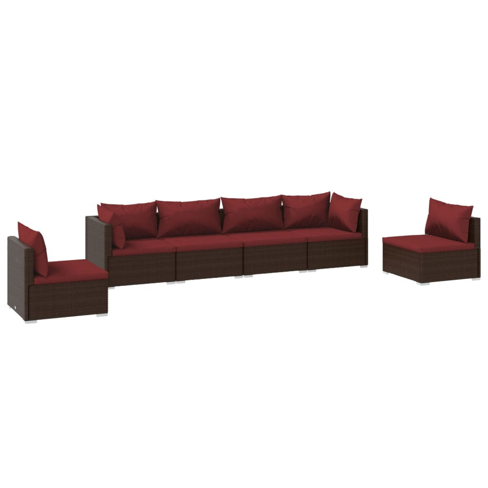 6-tlg. Garten-Lounge-Set mit Kissen Poly Rattan Braun