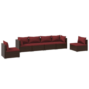 6-tlg. Garten-Lounge-Set mit Kissen Poly Rattan Braun