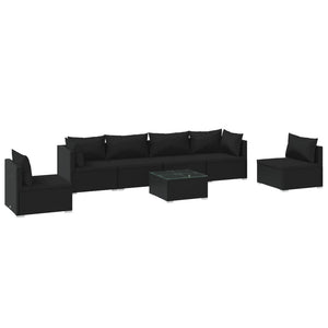 7-tlg. Garten-Lounge-Set mit Kissen Poly Rattan Schwarz