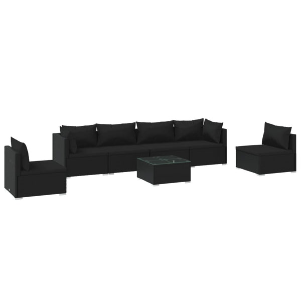 7-tlg. Garten-Lounge-Set mit Kissen Poly Rattan Schwarz