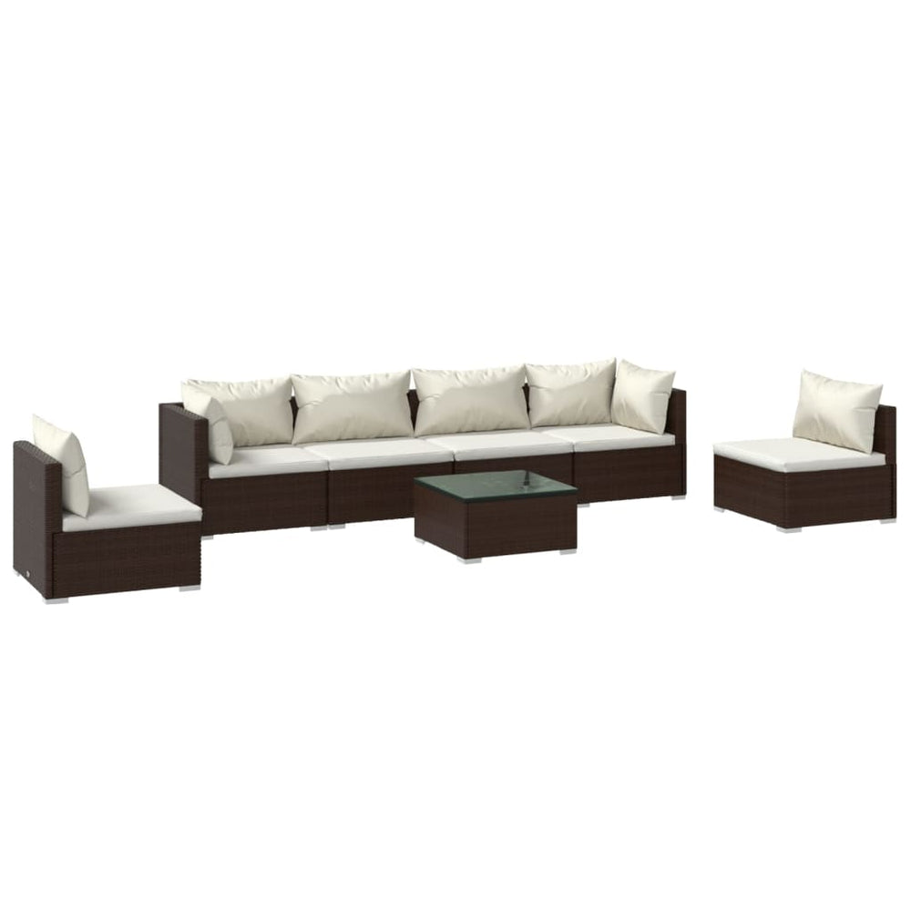 7-tlg. Garten-Lounge-Set mit Kissen Poly Rattan Braun