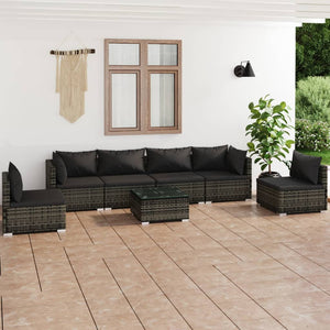 7-tlg. Garten-Lounge-Set mit Kissen Poly Rattan Grau